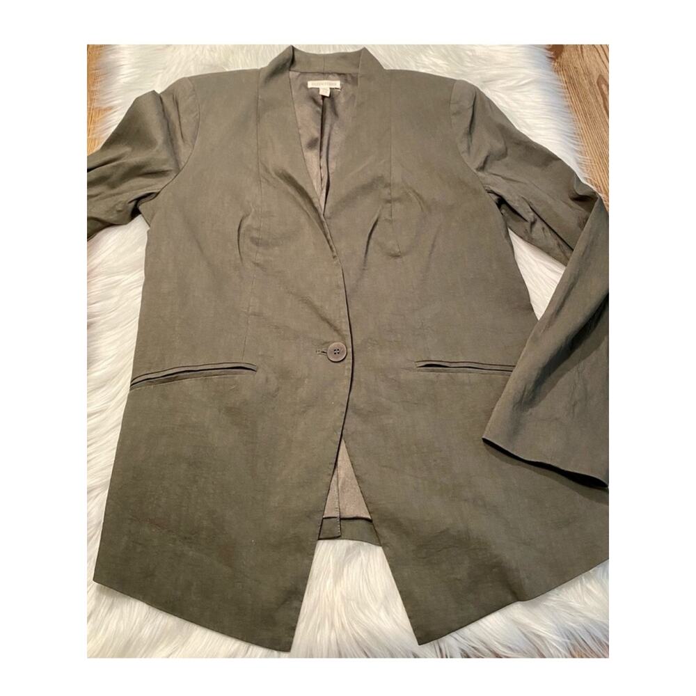 EILEEN FISHER XL ORGANIC LINEN BLAZER MEDIUM GREEN SUIT JACKET TRENDY BLAZER